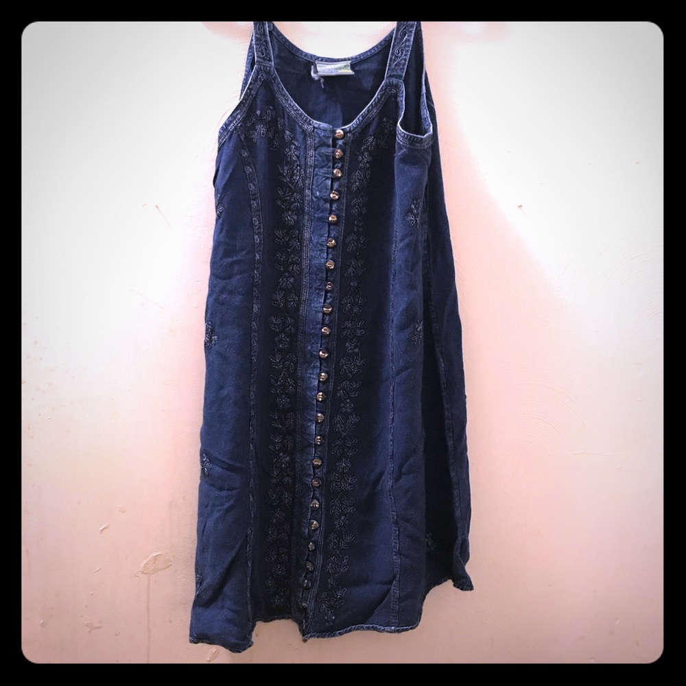 Embroidered denim midi dress